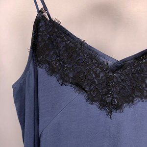 Express Blue Satin Black Lace Trim Cami
